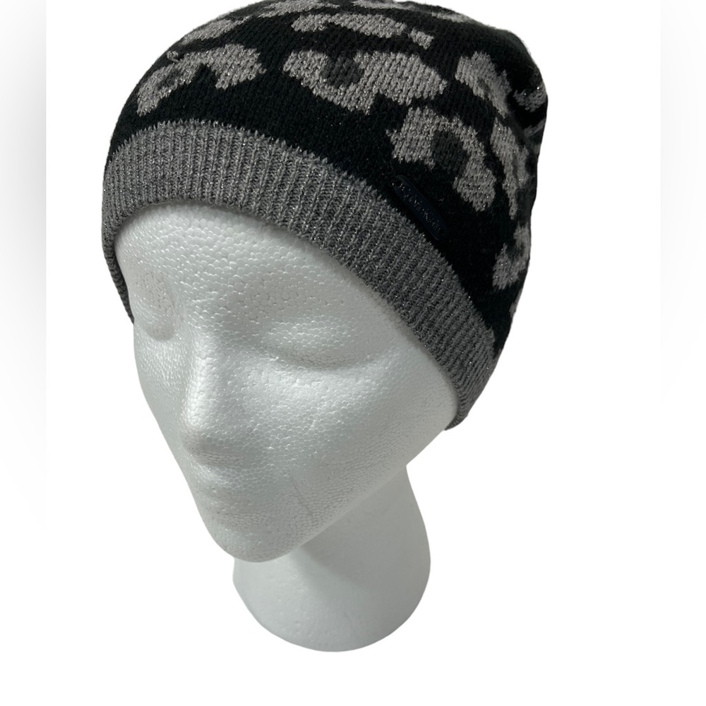 Calvin Klein Black Gray Animal Print Beanie One Size Acrylic Knit Skully Hat